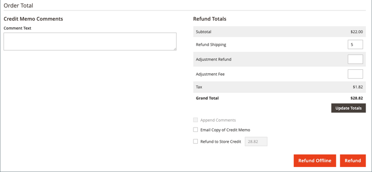 Order total refund