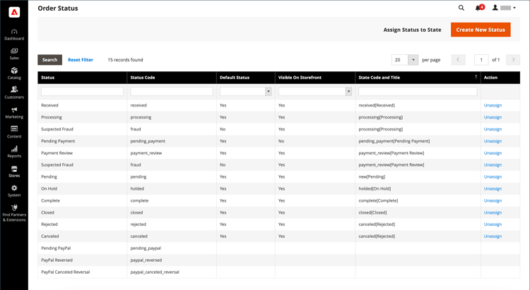 Order Status settings