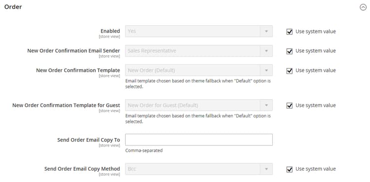 Configuration - Order options